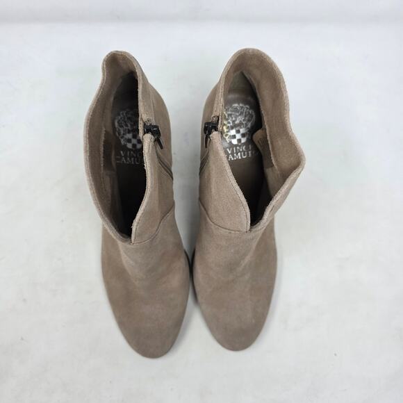 Vince Camuto Franell Suede Almond Toe Ankle Booties Womens Size 7.5 Taupe Zip - Picture 4 of 8